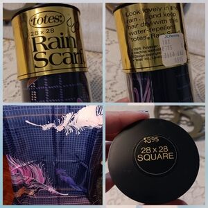 Vtg 1976 NOS Totes Ladies Rain Scarf Polyester Feathers 28" Square Made In Japan